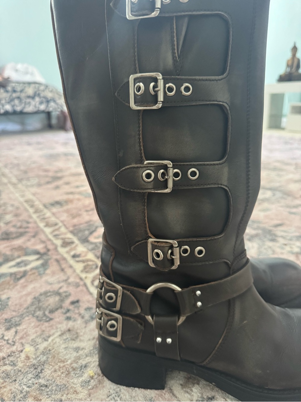Steve Madden Black Leather knee high motorcycle Boots - Picture 3 of 6